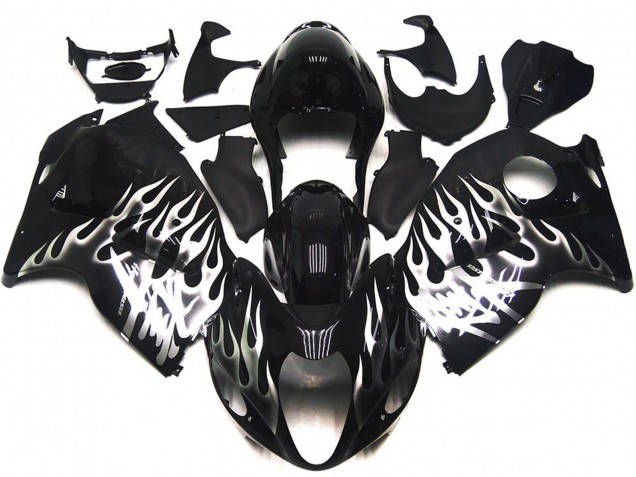 1997-2007 Gloss Black with Silver Flames Suzuki GSXR 1300 Fairings for Sale 1997-2007 Gloss Black with Silver Flames Suzuki GSXR 1300 Fairings for Sale