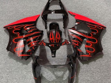 2000-2002 Gloss Black & Red Flame Kawasaki ZX6R Fairings for Sale