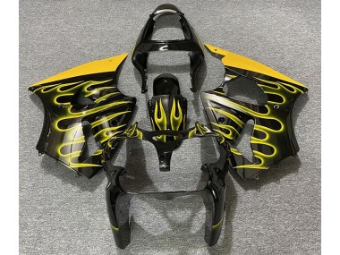 2000-2002 Gloss Black & Yellow Flame Kawasaki ZX6R Fairings for Sale