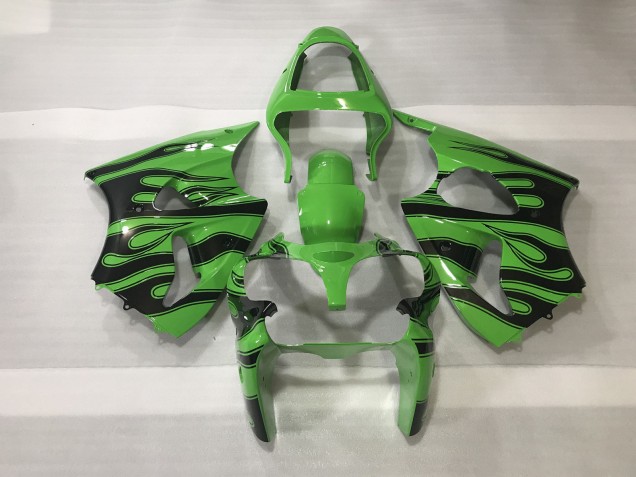 2000-2002 Green & Black Flame Kawasaki ZX6R Fairings for Sale 2000-2002 Green & Black Flame Kawasaki ZX6R Fairings for Sale
