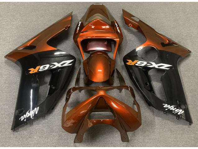 2003-2004 Gloss Orange and Black Kawasaki ZX6R Fairings for Sale 2003-2004 Gloss Orange and Black Kawasaki ZX6R Fairings for Sale