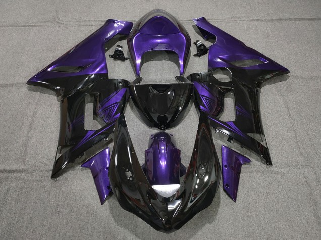 2005-2006 Gloss Black and Purple Kawasaki ZX6R Fairings for Sale