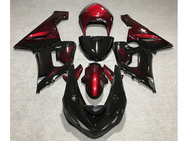 2005-2006 Gloss Black and Red Kawasaki ZX6R Fairings for Sale