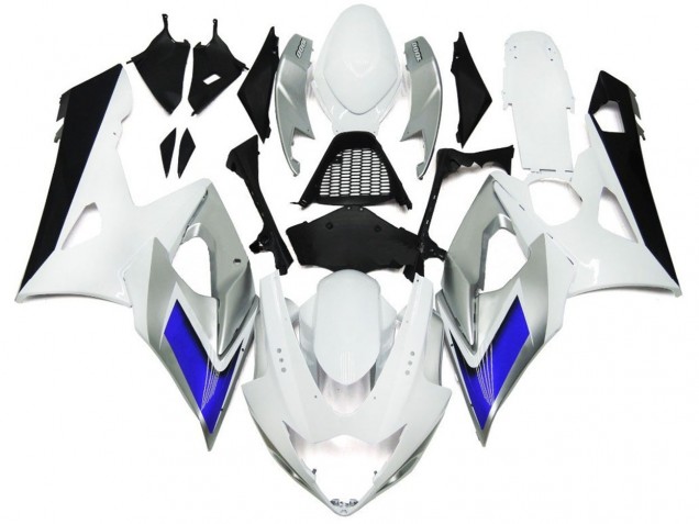 2005-2006 Gloss White Style with Silver Hints and Blue Suzuki GSXR 1000 Fairings for Sale 2005-2006 Gloss White Style with Silver Hints and Blue Suzuki GSXR 1000 Fairings for Sale