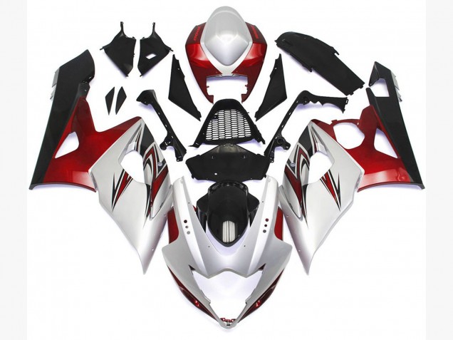 2005-2006 Gloss White Style with Silver Hints and Bronze Suzuki GSXR 1000 Fairings for Sale 2005-2006 Gloss White Style with Silver Hints and Bronze Suzuki GSXR 1000 Fairings for Sale