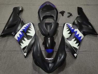 2005-2006 Matte Black and Blue Shark Kawasaki ZX6R Fairings for Sale
