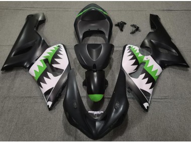 2005-2006 Matte Black and Green Shark Kawasaki ZX6R Fairings for Sale