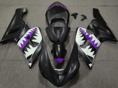 2005-2006 Matte Black and Purple Shark Kawasaki ZX6R Fairings for Sale
