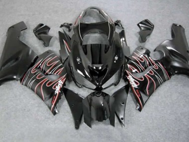 2005-2006 Red Black Flame Kawasaki ZX6R Fairings for Sale