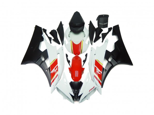 2006-2007 Custom Matte Black and Red with White Yamaha R6 Fairings for Sale