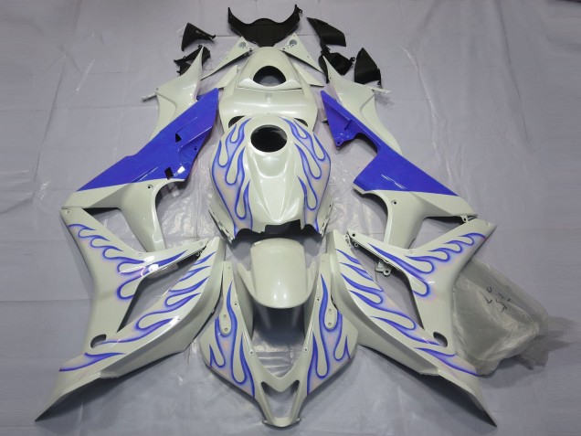 2007-2008 Blue Flame on White Honda CBR600RR Fairings for Sale 2007-2008 Blue Flame on White Honda CBR600RR Fairings for Sale