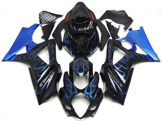 2007-2008 Custom Blue and Black Flame Suzuki GSXR 1000 Fairings for Sale 2007-2008 Custom Blue and Black Flame Suzuki GSXR 1000 Fairings for Sale