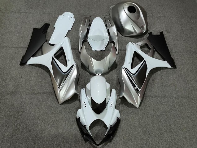 2007-2008 Custom Silver White with Black Suzuki GSXR 1000 Fairings for Sale 2007-2008 Custom Silver White with Black Suzuki GSXR 1000 Fairings for Sale