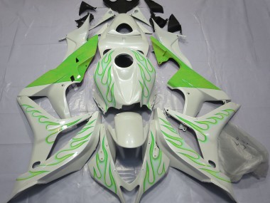 2007-2008 Lime Green Flame on White Honda CBR600RR Fairings for Sale