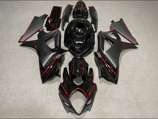 2007-2008 Matte and Gloss Black & Red Trim Suzuki GSXR 1000 Fairings for Sale 2007-2008 Matte and Gloss Black & Red Trim Suzuki GSXR 1000 Fairings for Sale