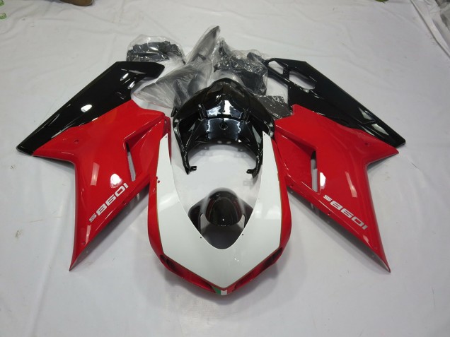 2007-2012 Black Red and White Ducati 848 1098 1198 Fairings for Sale 2007-2012 Black Red and White Ducati 848 1098 1198 Fairings for Sale