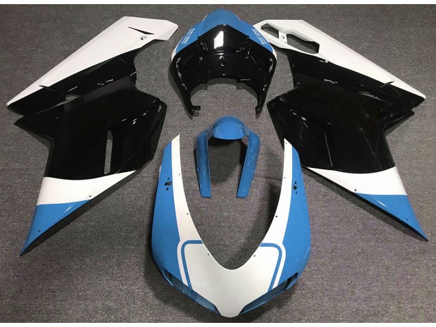 2007-2012 Gloss Light Blue White and Black Ducati 848 1098 1198 Fairings for Sale 2007-2012 Gloss Light Blue White and Black Ducati 848 1098 1198 Fairings for Sale
