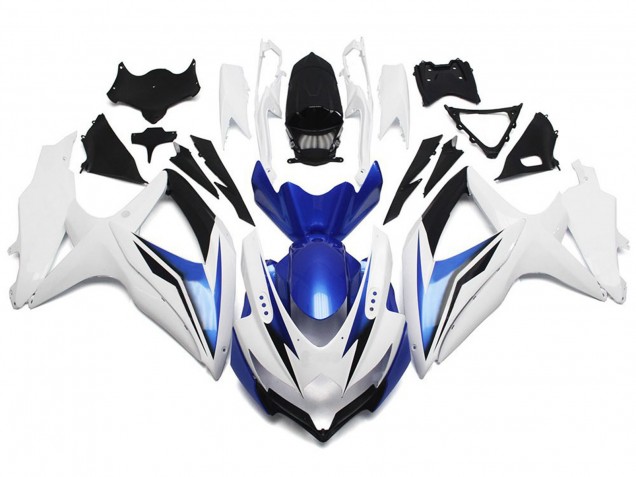 2008-2010 Gloss White With Silver and Blue Suzuki GSXR 600-750 Fairings for Sale 2008-2010 Gloss White With Silver and Blue Suzuki GSXR 600-750 Fairings for Sale