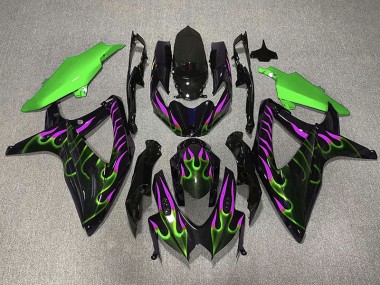 2008-2010 Green and Magenta Flame Suzuki GSXR 600-750 Fairings for Sale