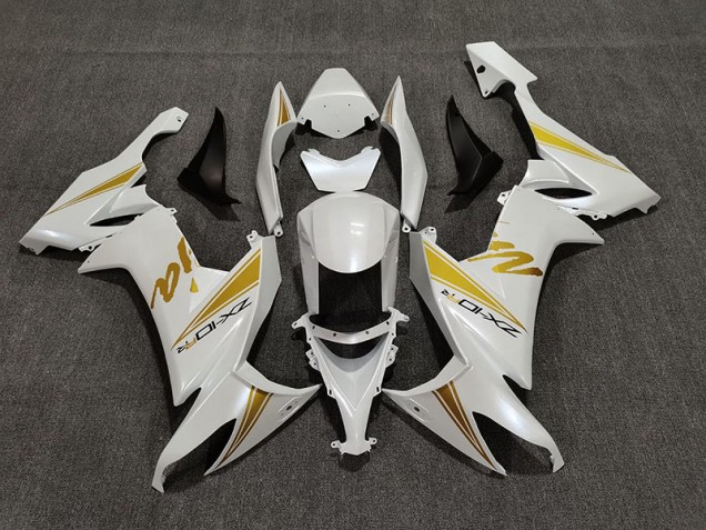 2008-2010 Pearl White & Gold Kawasaki ZX10R Fairings for Sale 2008-2010 Pearl White & Gold Kawasaki ZX10R Fairings for Sale