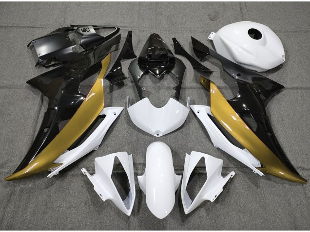 2008-2016 Custom Gold Black and White Yamaha R6 Fairings for Sale 2008-2016 Custom Gold Black and White Yamaha R6 Fairings for Sale