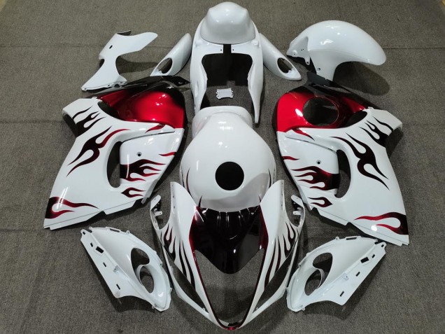 2008-2019 Gloss White & Red Flame Suzuki GSXR 1300 Fairings for Sale 2008-2019 Gloss White & Red Flame Suzuki GSXR 1300 Fairings for Sale