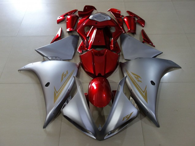 2009-2012 Matte Silver & Gloss Red Yamaha R1 Fairings for Sale 2009-2012 Matte Silver & Gloss Red Yamaha R1 Fairings for Sale