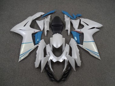 2011-2020 Pearl White and Light Blue Suzuki GSXR 600-750 Fairings for Sale