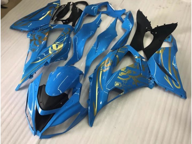 2016-2019 Gloss Blue with Gold Kawasaki ZX10R Fairings for Sale 2016-2019 Gloss Blue with Gold Kawasaki ZX10R Fairings for Sale